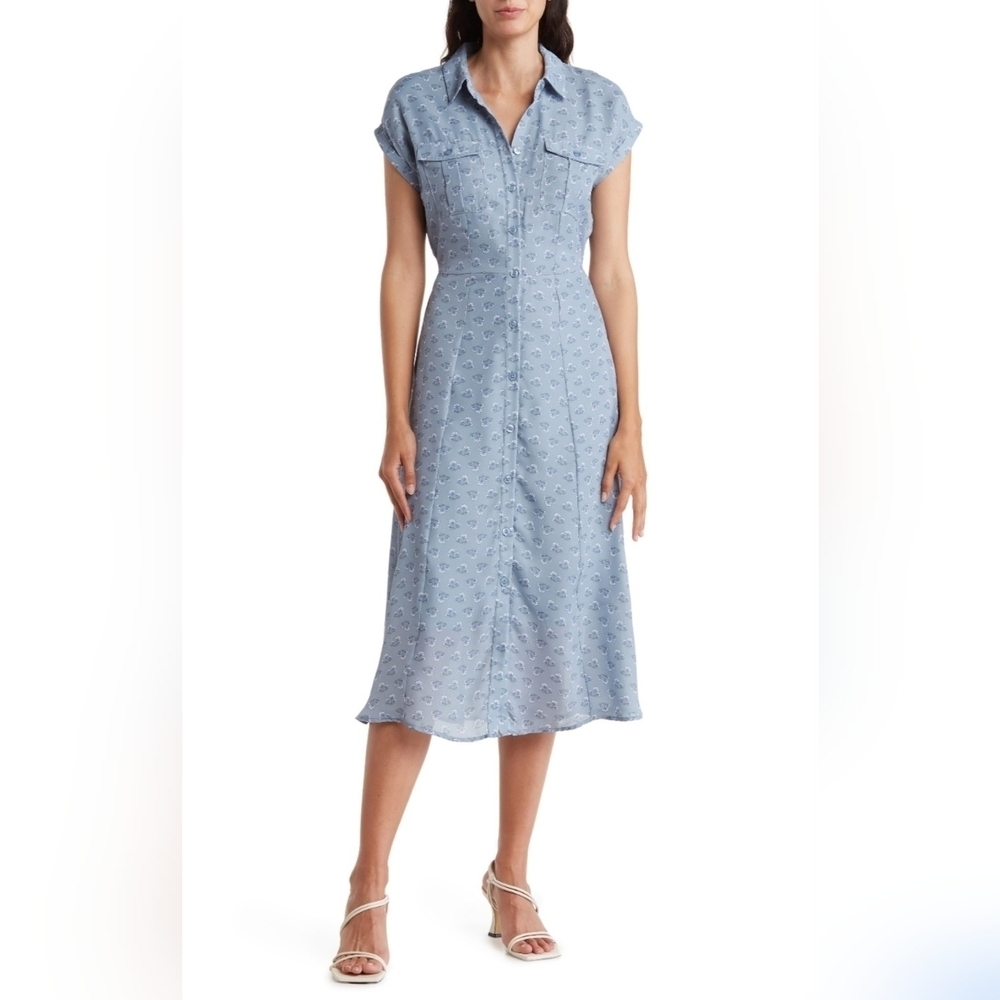 LUCKY BRAND NWT BLUE MIDI BUTTON‎ DOWN SHIRT DRESS WOMEN'S SIZE SMALL